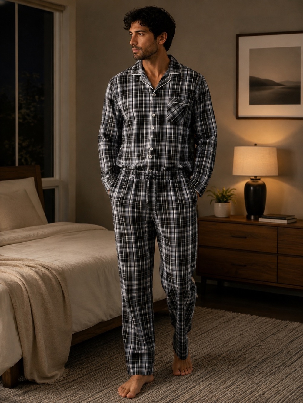 Sterling Cotton Black & Gray Plaid Pajama Set
